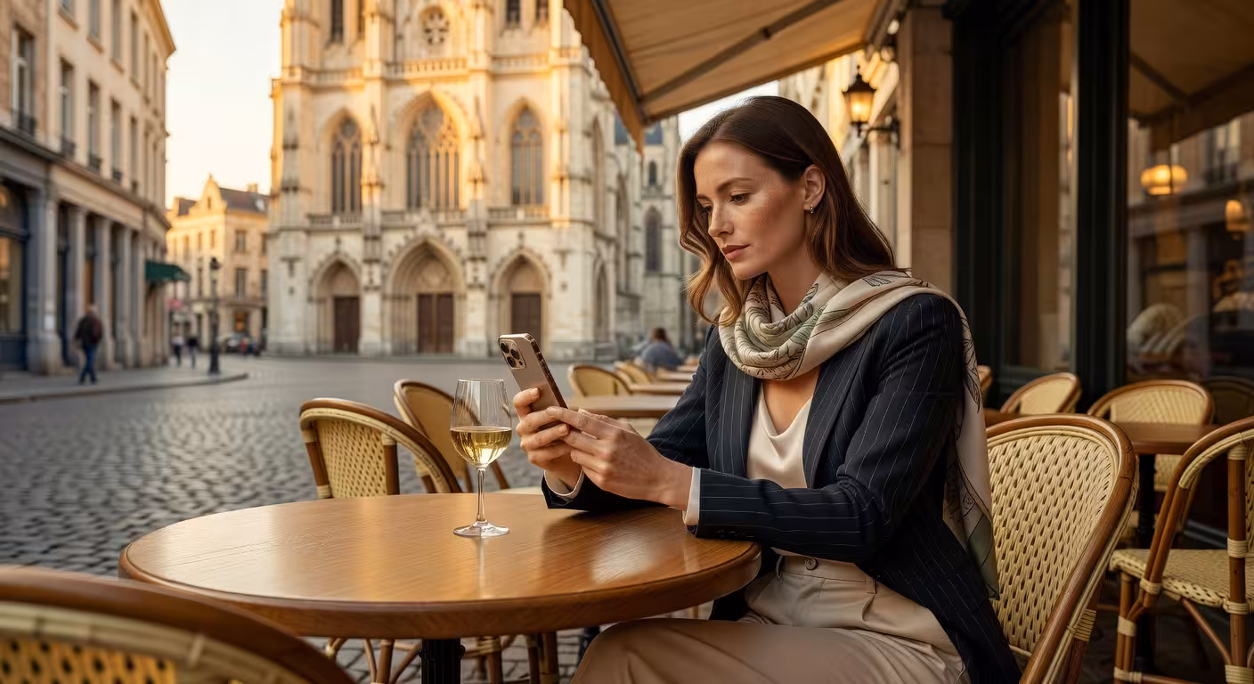 Sugar baby maakt profielfoto op terras in Zavelwijk Brussel