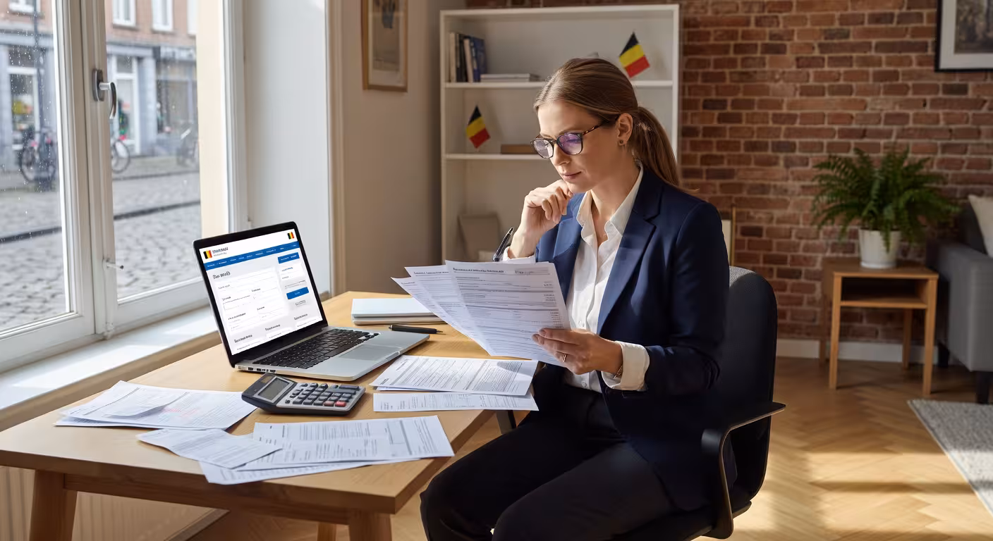 Sugar baby controleert belastingdocumenten in thuiskantoor