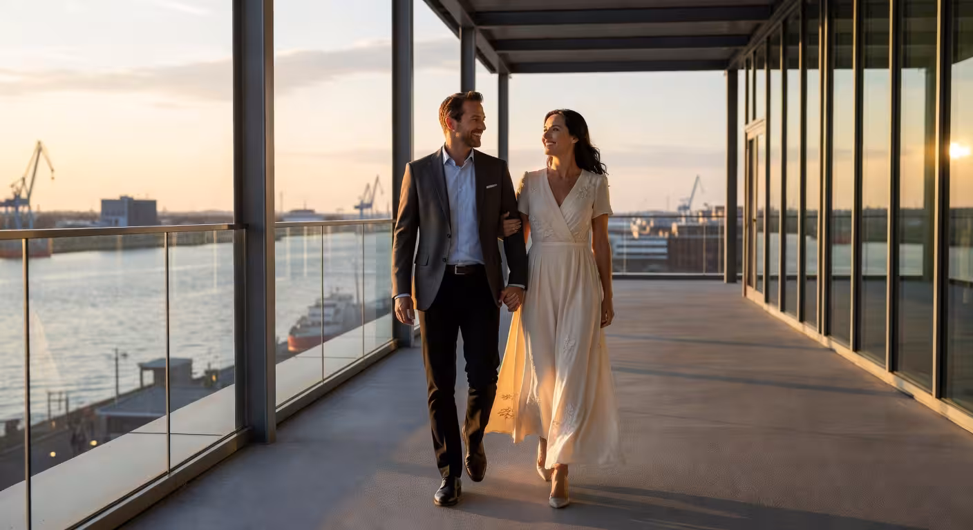 Sugar dating koppel op het dakterras van het MAS museum in Antwerpen