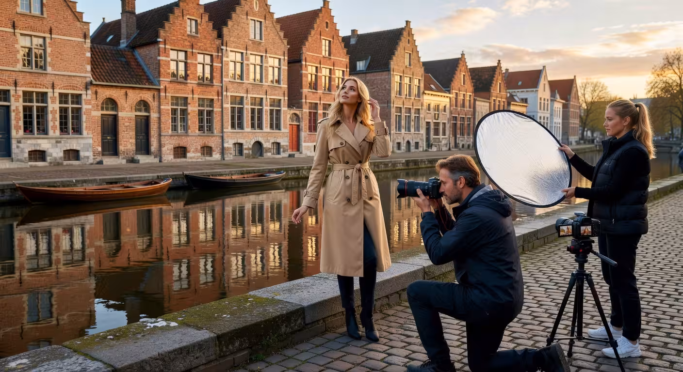 Fotoshoot voor sugar baby profiel langs kanaal in Gent