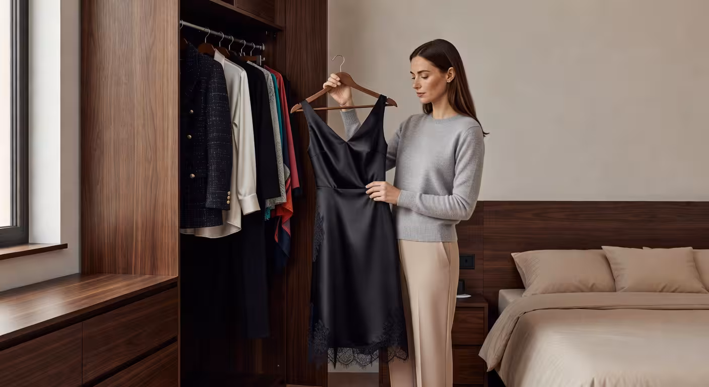 Vrouw kiest elegante outfit voor date in Brussel